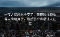 一夜之间风向全变了，蘑菇短视频看得人情绪复杂，最后那个点最让人在意