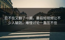 忍不住又翻了一遍，蘑菇短视频让不少人破防，难怪讨论一直压不住