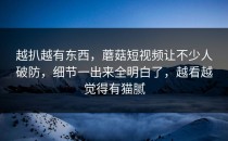 越扒越有东西，蘑菇短视频让不少人破防，细节一出来全明白了，越看越觉得有猫腻
