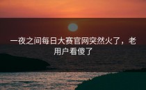 一夜之间<strong>每日大赛官网</strong>突然火了，老用户看傻了