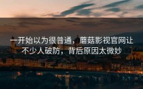 一开始以为很普通，蘑菇影视官网让不少人破防，背后原因太微妙