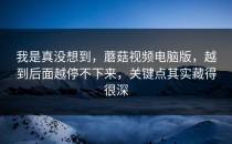 我是真没想到，蘑菇视频电脑版，越到后面越停不下来，关键点其实藏得很深