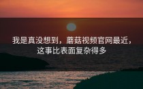 我是真没想到，蘑菇视频官网最近，这事比表面复杂得多