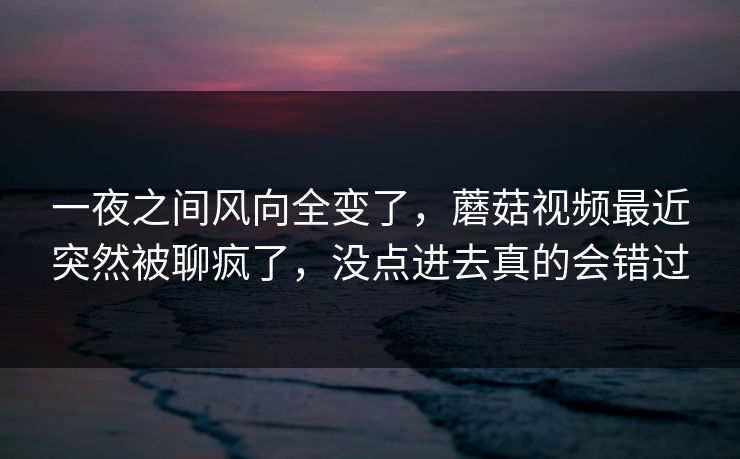 一夜之间风向全变了,蘑菇视频最近突然被聊疯了,没点进去真的会错过 第1张 一夜之间风向全变了,蘑菇视频最近突然被聊疯了,没点进去真的会错过 第1张